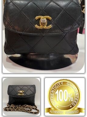 RITZY CHANEL BLACK QUILTED BUM/FANNY-BELT BAG HANDBAG! (RARE)